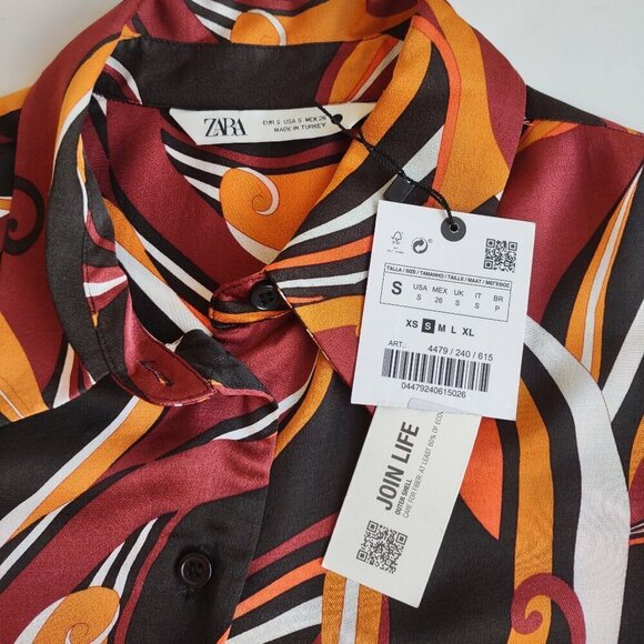 NEW Zara Festival Crop Blouse Retro 70's Abstract Chic Bell Sleeves  Sz Small - Picture 6 of 7